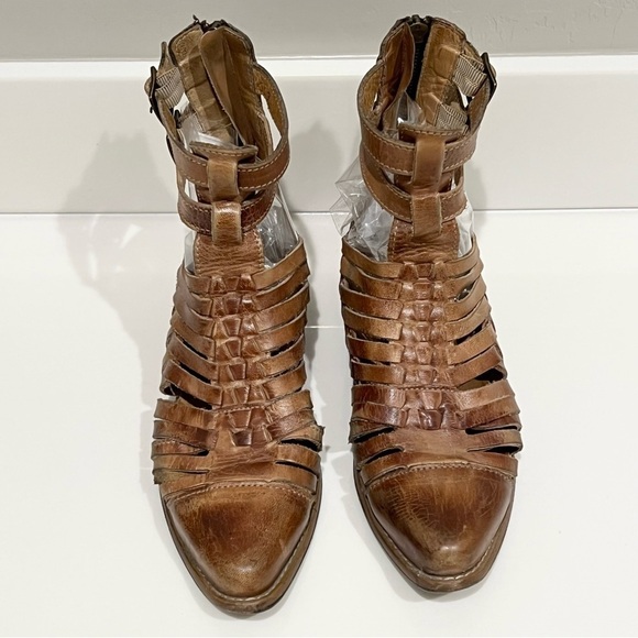 BED|STU Sandals Woven Leather Closed pointy Toe Ankle Buckle Brown booties 7 - Picture 4 of 16